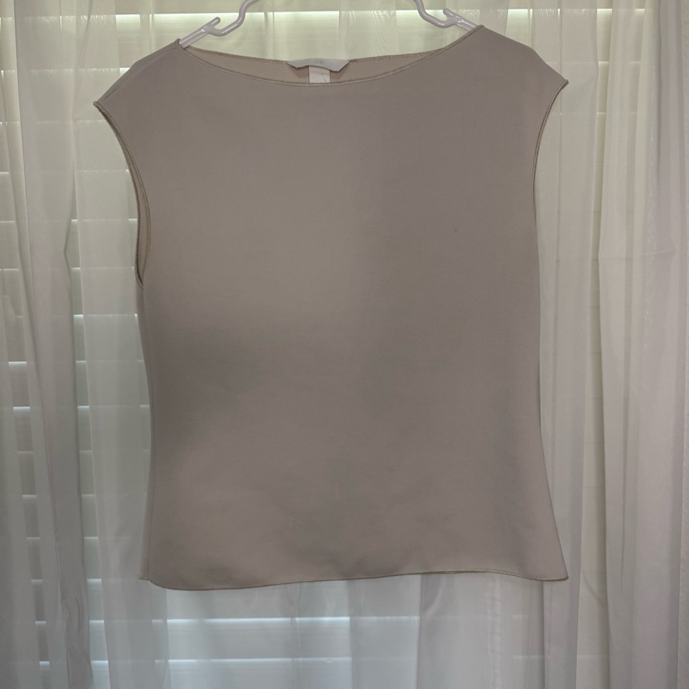 H&M Minimalist Boatneck Top | Cream Off-White Sleeveless Thick Jersey Slim Fit L - Picture 2 of 7